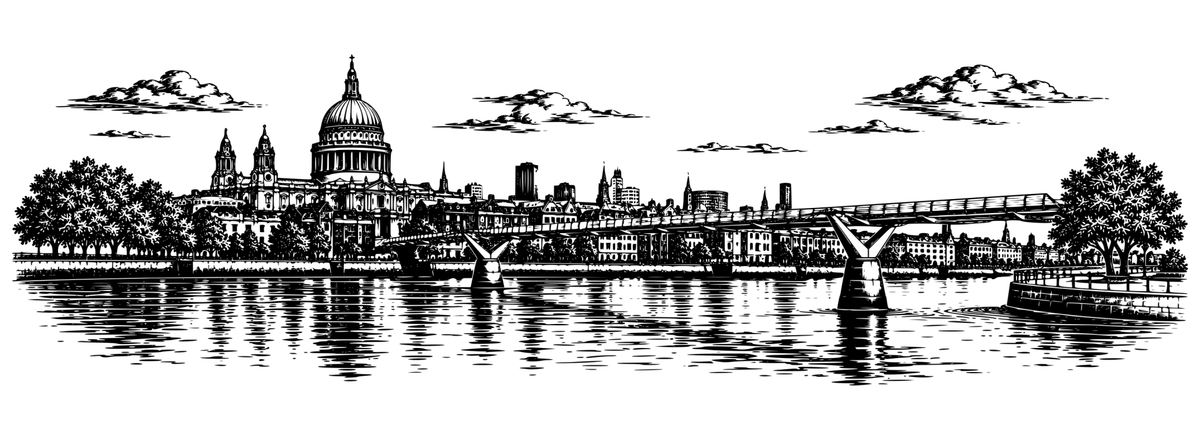St Paul's & Millennium Walk: black-and-white panoramic laser engraving artwork, design only.
