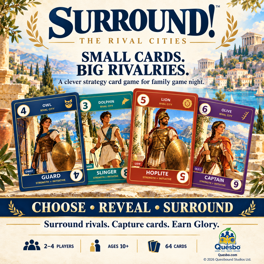 SURROUND! The Rival Cities — Family Strategy Card Game | Ages 10+ - Quesbo