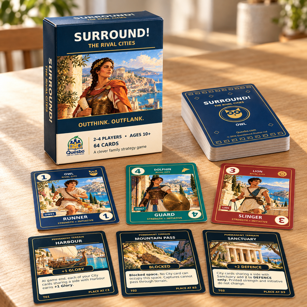 SURROUND! The Rival Cities — Family Strategy Card Game | Ages 10+ - Quesbo
