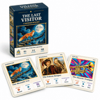 The Last Visitor game box beside The Moonlit Fox, The Falcon Keeper and The Electric Trumpet painting cards.