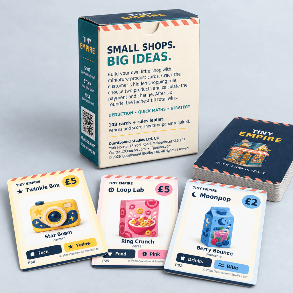 Tiny Empire – Family Deduction & Quick Maths Card Game | Ages 8+ - Quesbo