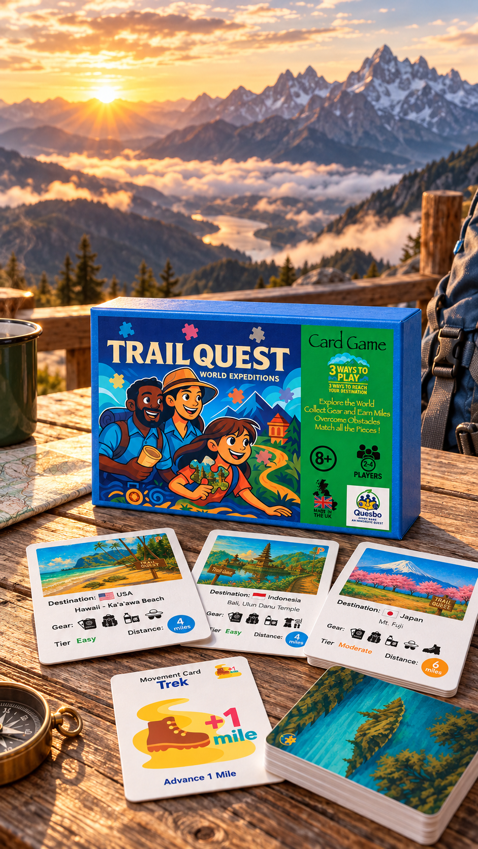 Trail Quest® World Expeditions Kids Travel Strategy Card Game Ages 8+ (First Edition) - Quesbo