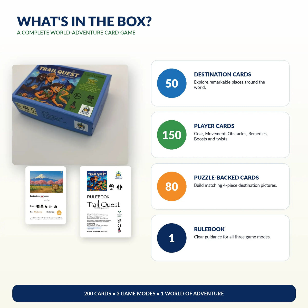 Trail Quest® World Expeditions Kids Family Travel Adventure Strategy Card Game Ages 8+ Quesbo