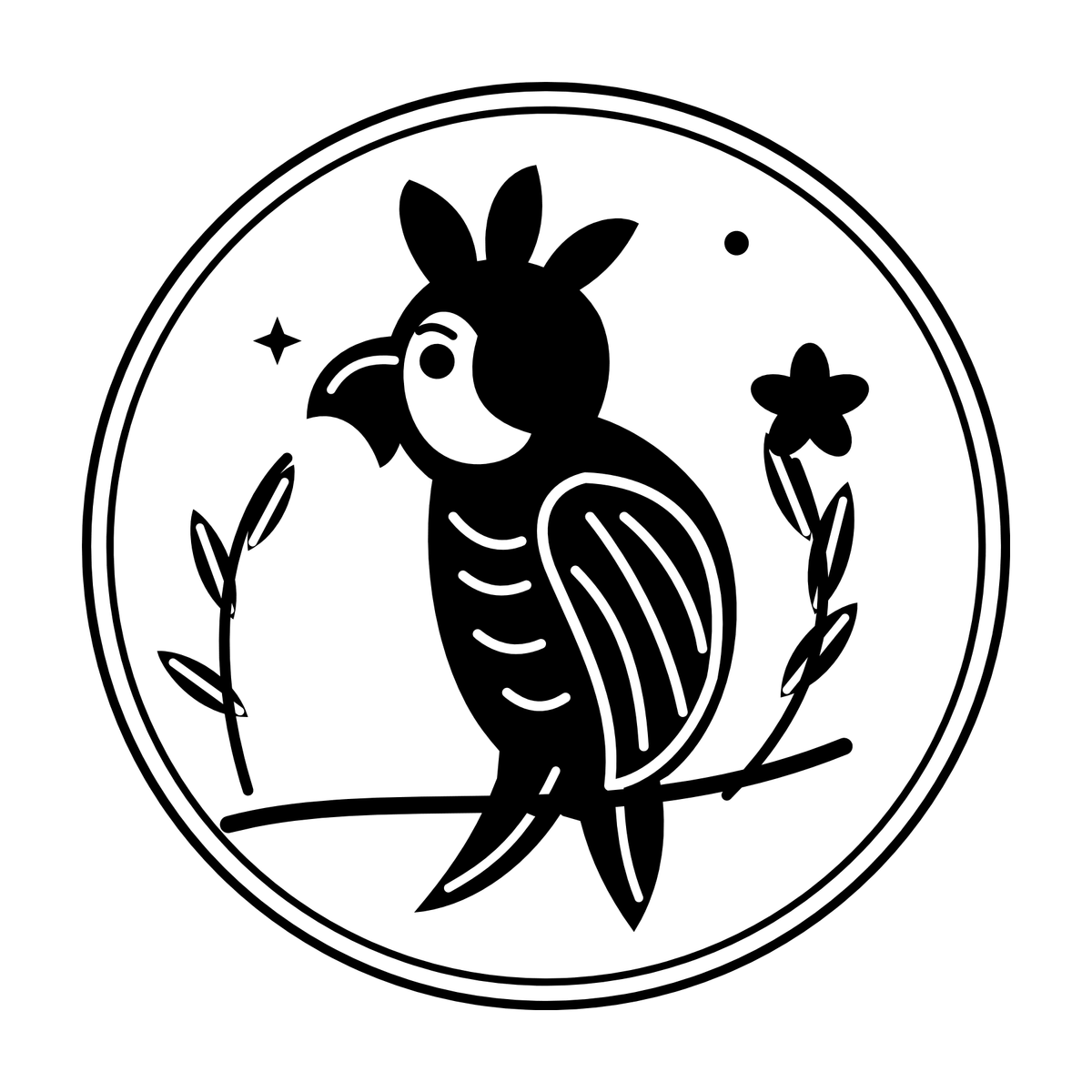 Tropical Song Parrot black-and-white engraving artwork; design preview only