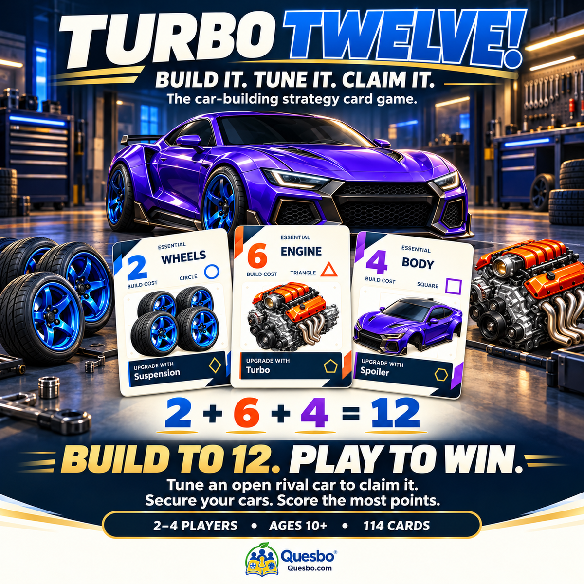 TURBO TWELVE! Car-Building Strategy Card Game | Ages 10+ - Quesbo