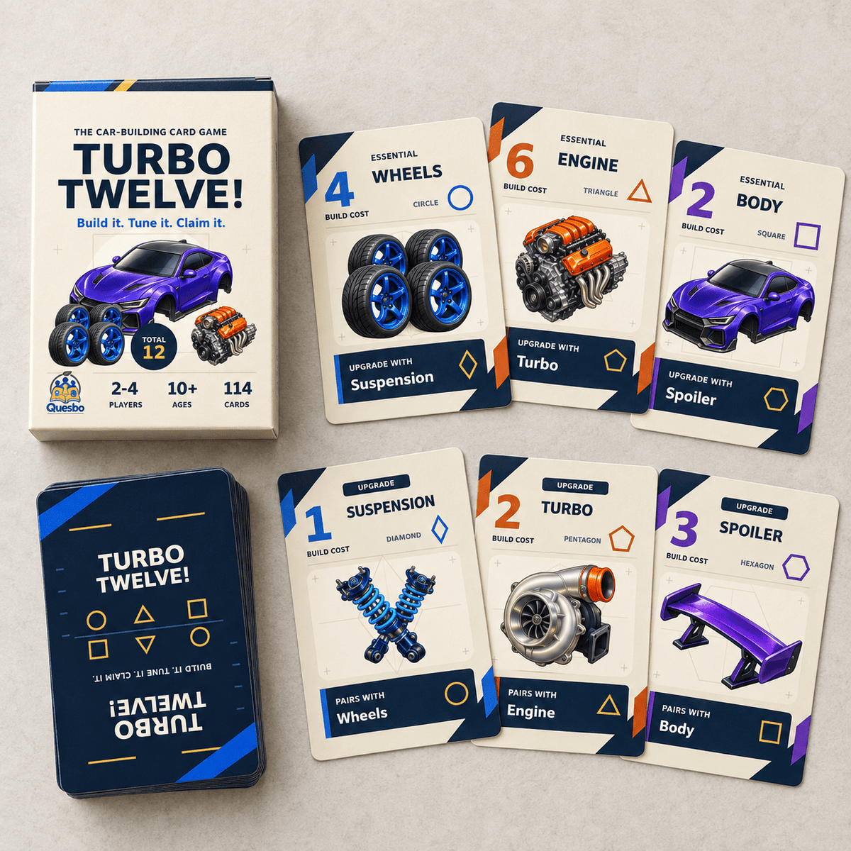 TURBO TWELVE! Car-Building Strategy Card Game | Ages 10+ - Quesbo