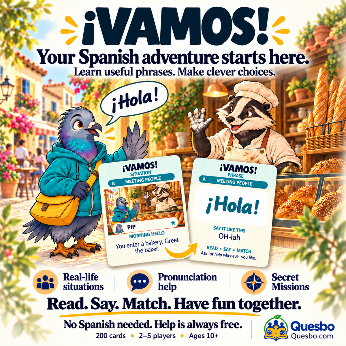 VAMOS! – Spanish Learning Card Game for Kids & Families - Quesbo