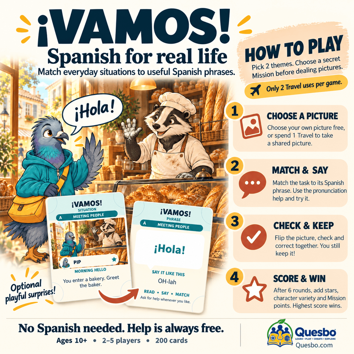 VAMOS! – Spanish Learning Card Game for Kids & Families - Quesbo