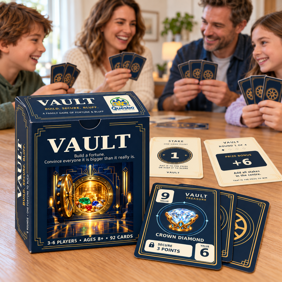 VAULT – Family Strategy & Bluffing Card Game | Ages 8+ - Quesbo