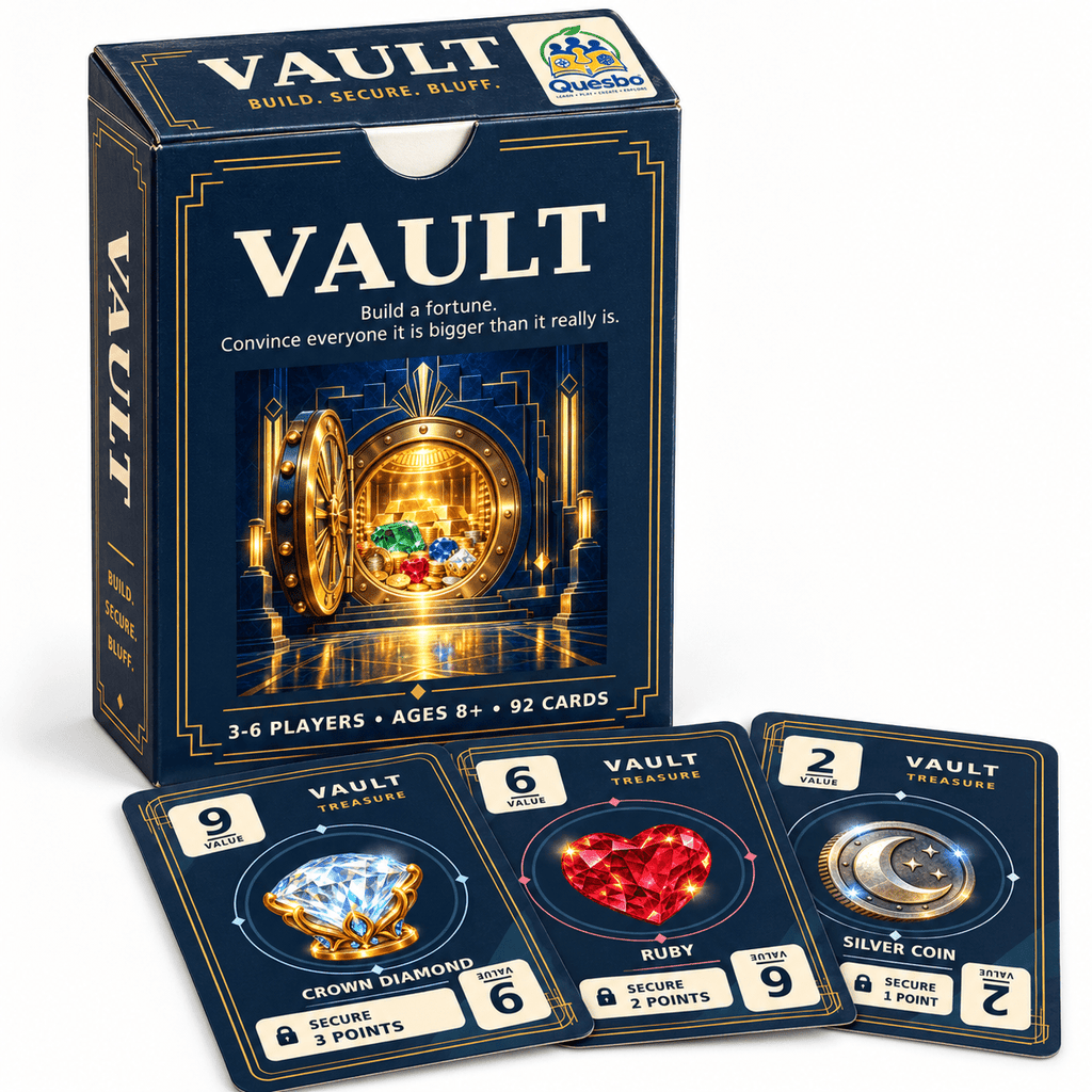 VAULT – Family Strategy & Bluffing Card Game | Ages 8+ - Quesbo