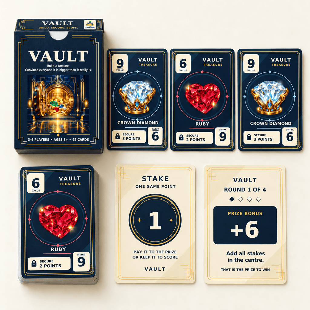 VAULT – Family Strategy & Bluffing Card Game | Ages 8+ - Quesbo