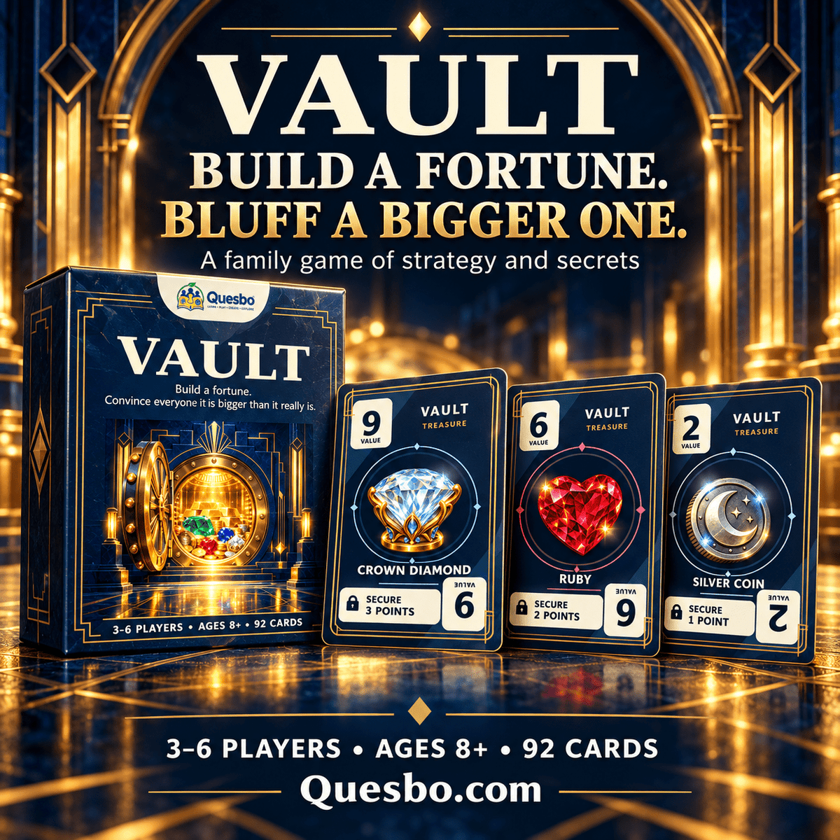 VAULT – Family Strategy & Bluffing Card Game | Ages 8+ - Quesbo