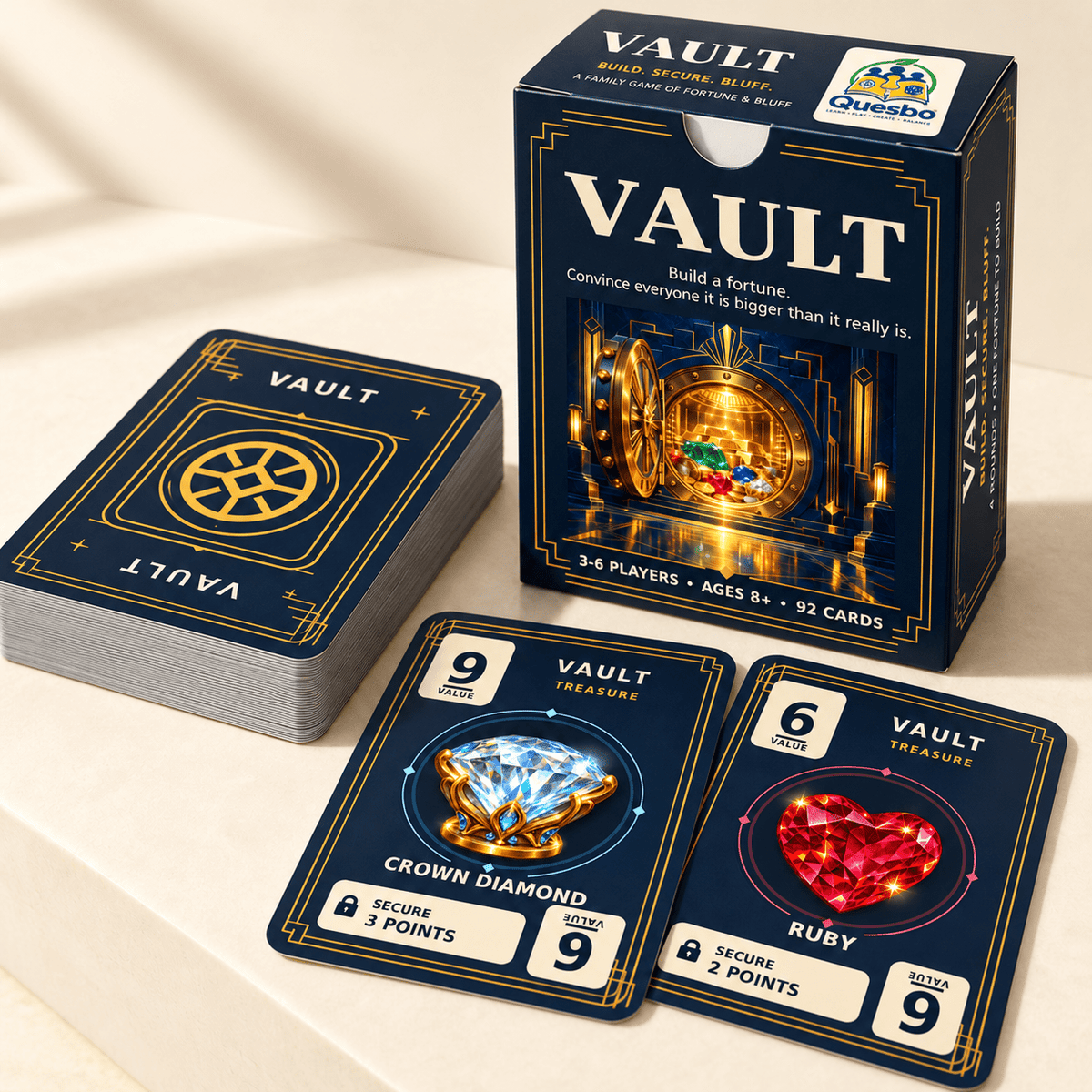VAULT – Family Strategy & Bluffing Card Game | Ages 8+ - Quesbo