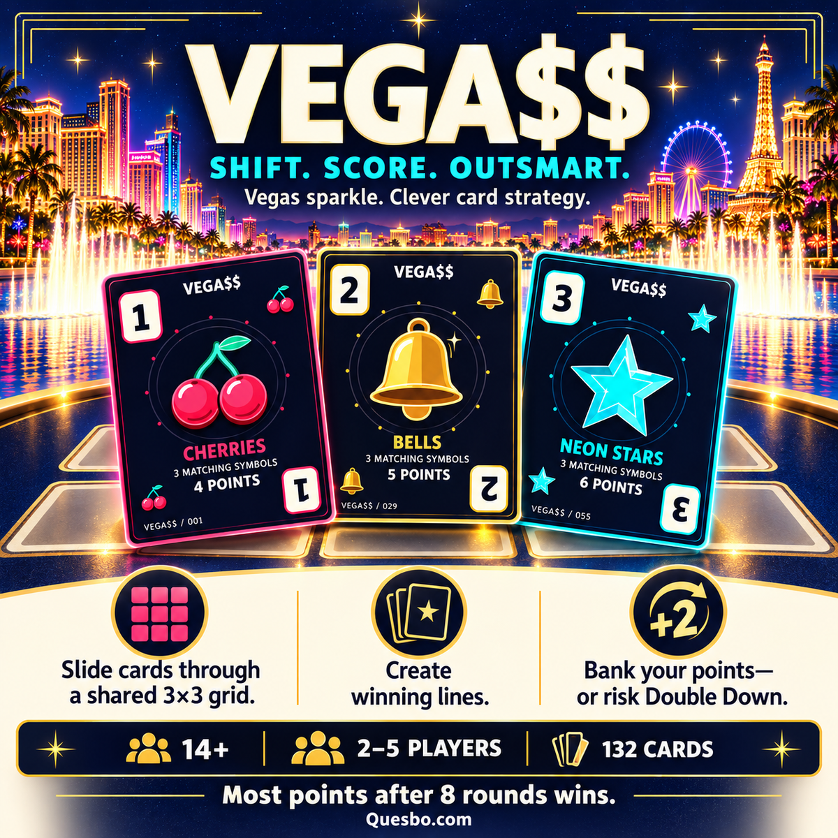 VEGA$$ – Las Vegas-Inspired Family Strategy Card Game | Ages 14+ - Quesbo