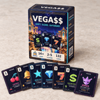 VEGA$$ game box with a row of colourful cherries, bells, star, diamond, seven, dollar and joker cards.