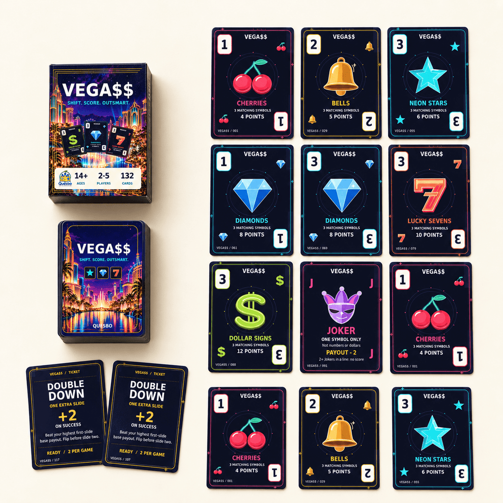 VEGA$$ – Las Vegas-Inspired Family Strategy Card Game | Ages 14+ - Quesbo