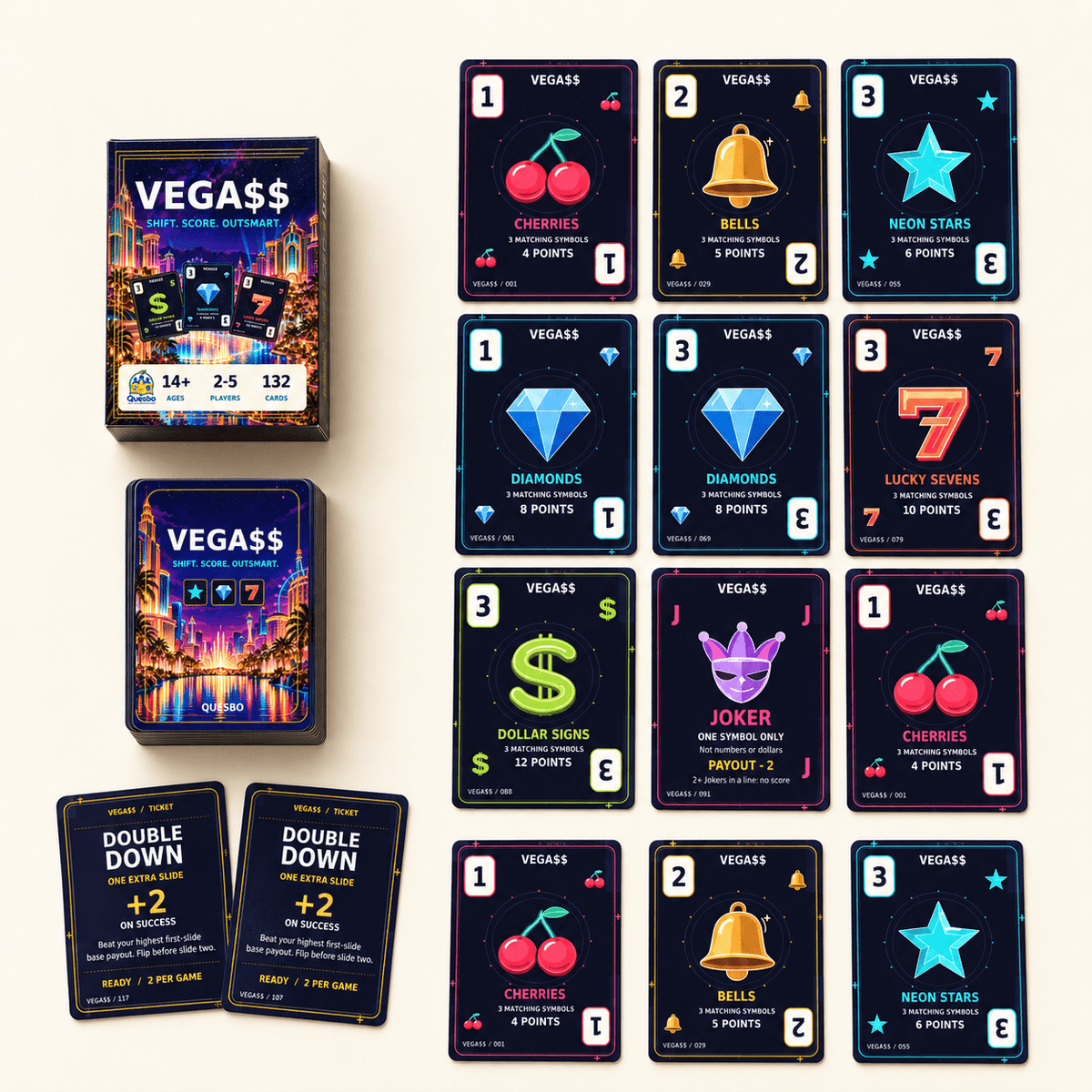 VEGA$$ – Las Vegas-Inspired Family Strategy Card Game | Ages 14+ - Quesbo