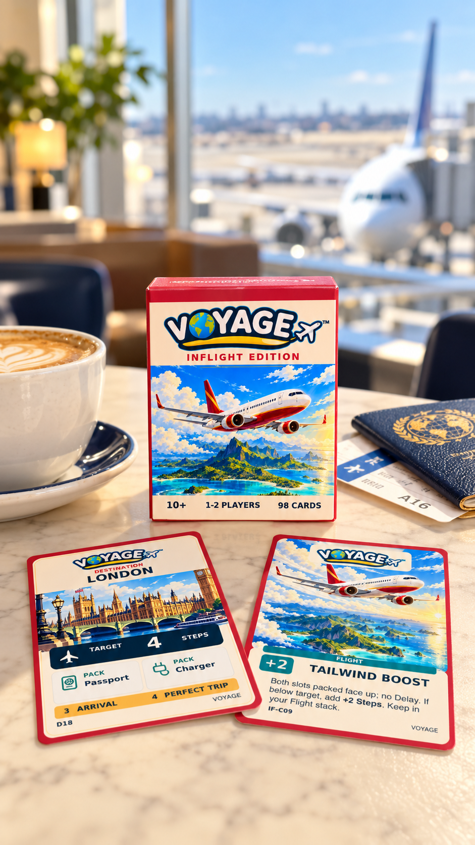 VOYAGE™ Inflight Edition – Travel Card Game for 1–2 Players | Ages 10+ - Quesbo