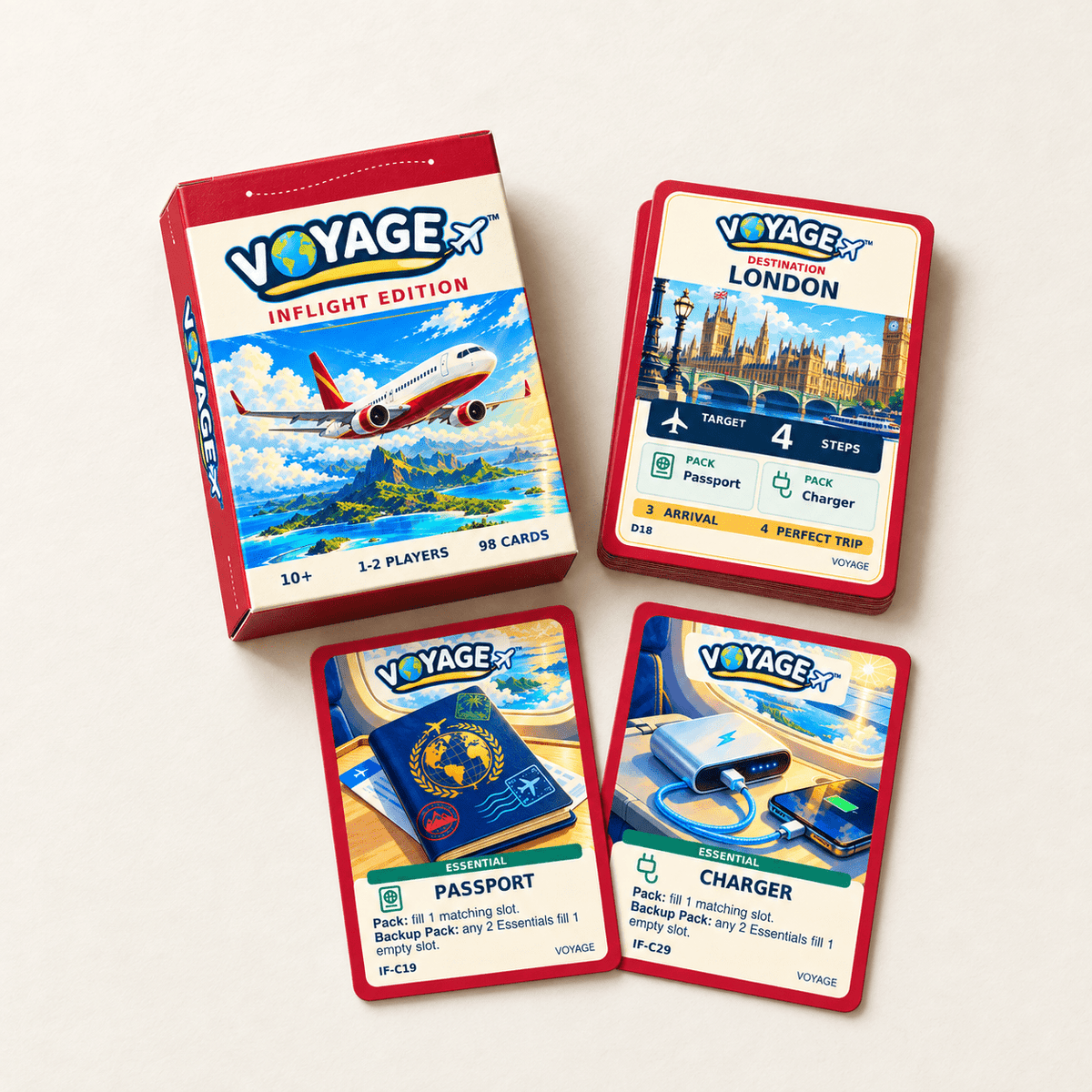 VOYAGE™ Inflight Edition – Travel Card Game for 1–2 Players | Ages 10+ - Quesbo