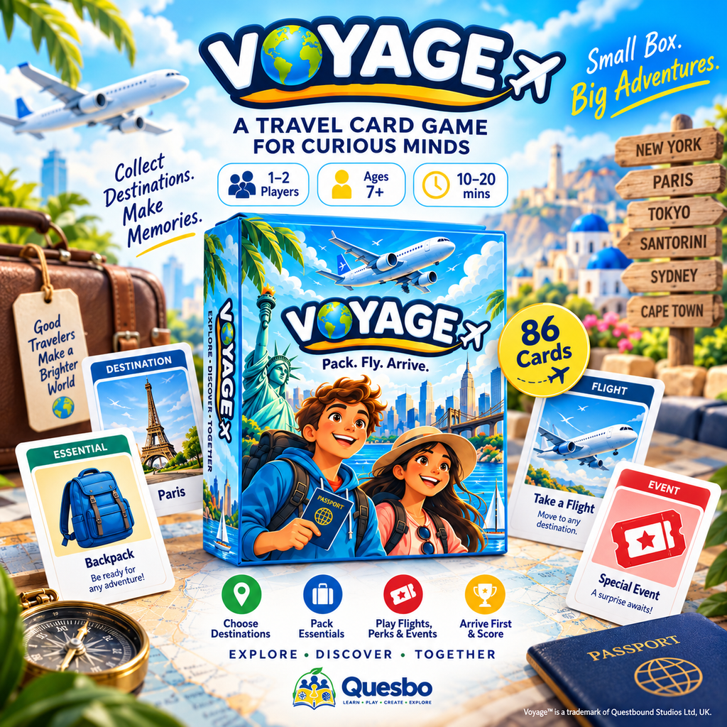 Voyage™ (Standard Edition) – Travel Card Game for Kids, Teens & Families | Ages 8+ - Quesbo