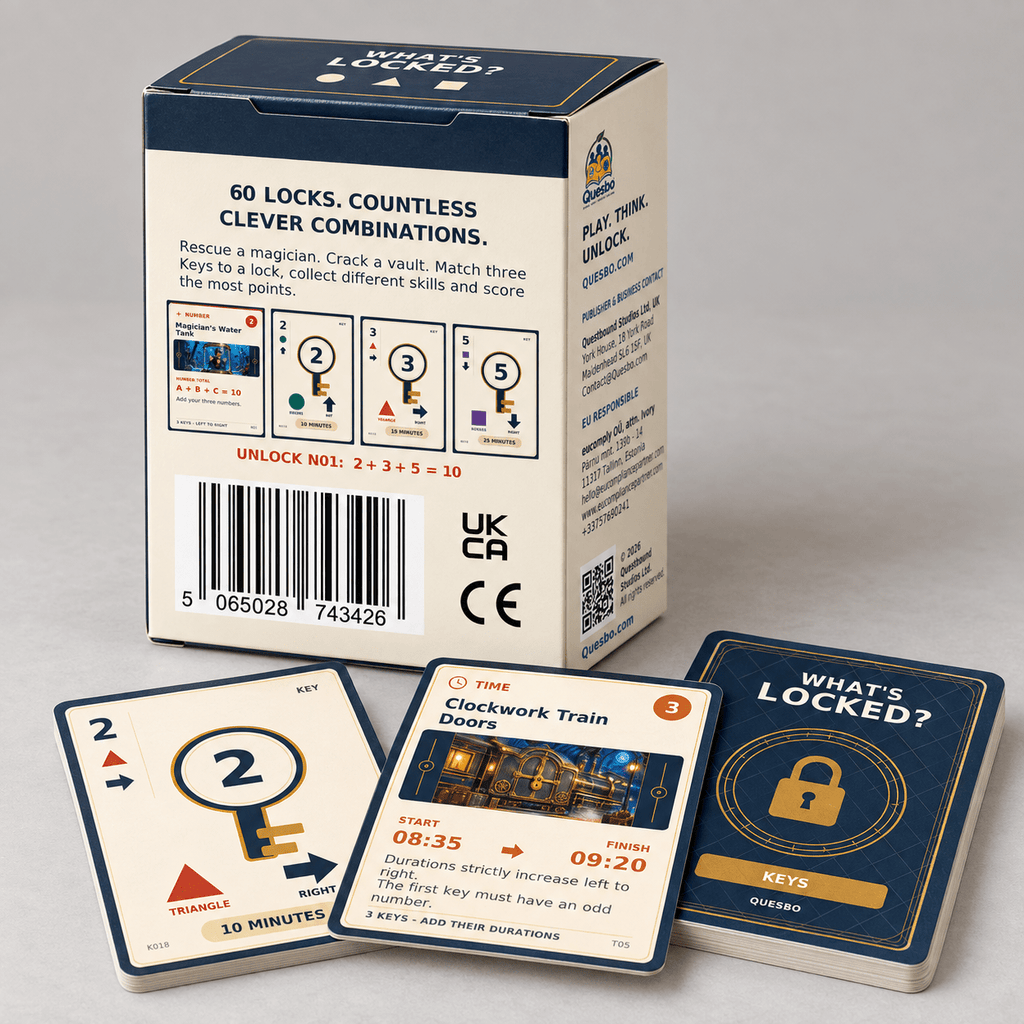 WHAT’S LOCKED? – Family Puzzle & Strategy Card Game | Ages 10+ - Quesbo