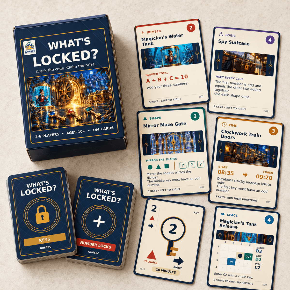 WHAT’S LOCKED? – Family Puzzle & Strategy Card Game | Ages 10+ - Quesbo