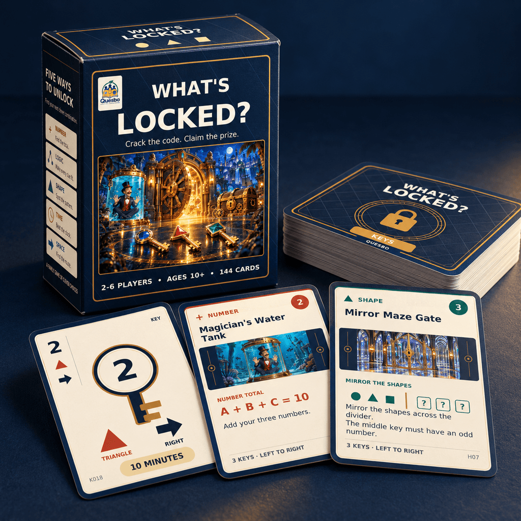 WHAT’S LOCKED? – Family Puzzle & Strategy Card Game | Ages 10+ - Quesbo