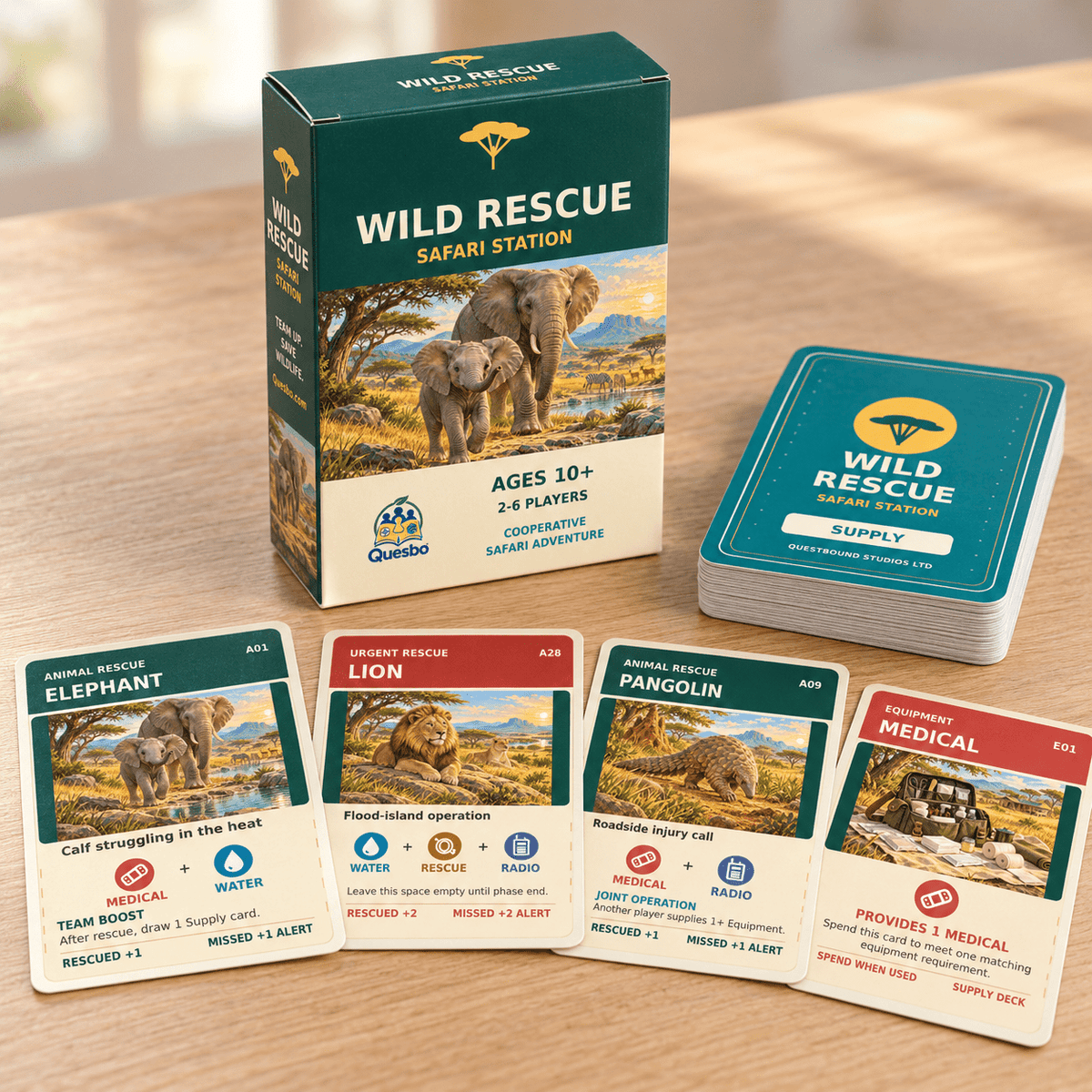 Wild Rescue: Safari Station™ – Cooperative Family Card Game | Ages 10+ - Quesbo