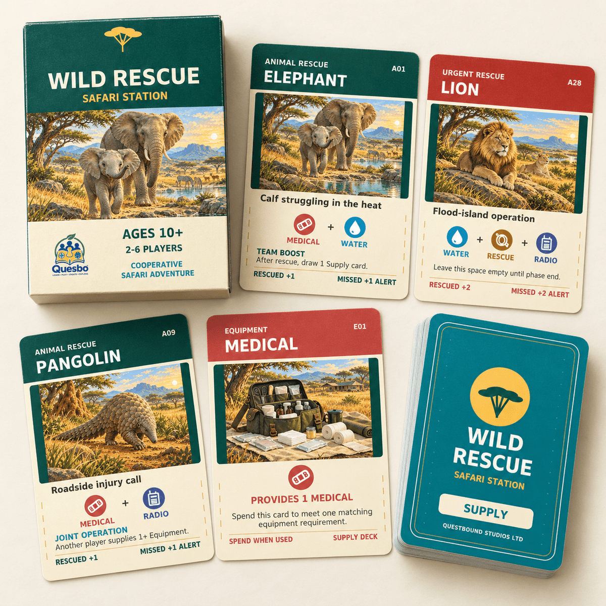 Wild Rescue: Safari Station™ – Cooperative Family Card Game | Ages 10+ - Quesbo