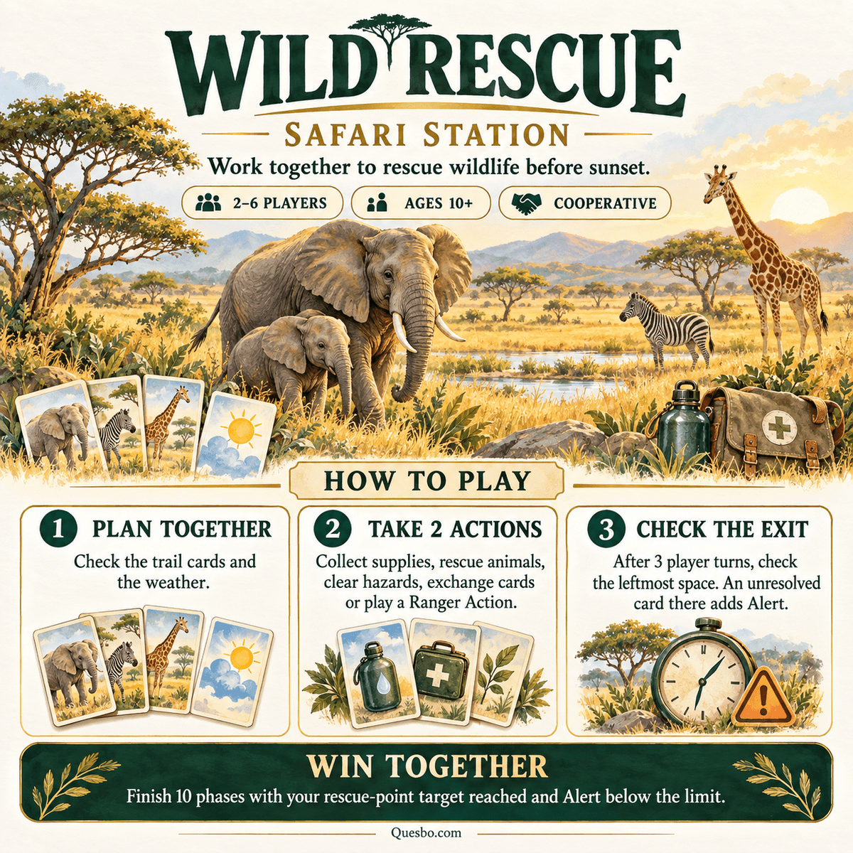 Wild Rescue: Safari Station™ – Cooperative Family Card Game | Ages 10+ - Quesbo