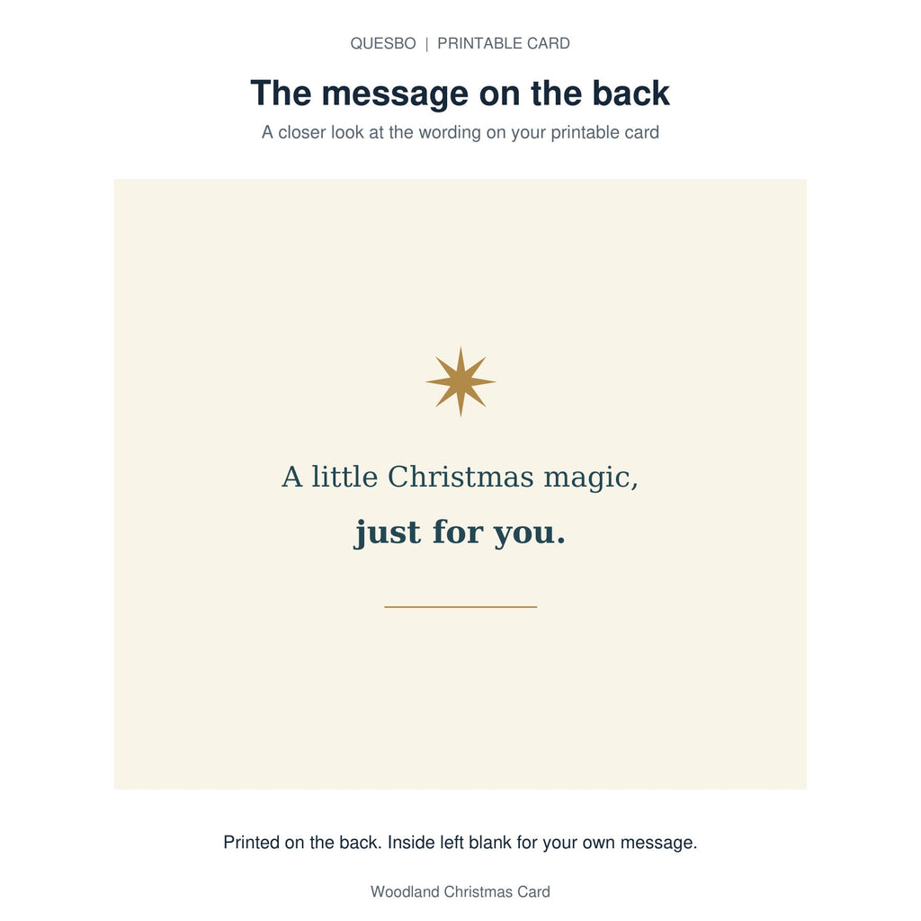 Printed message on the back of the PDF card: A little Christmas magic, just for you. The inside is blank for your own handwritten message.