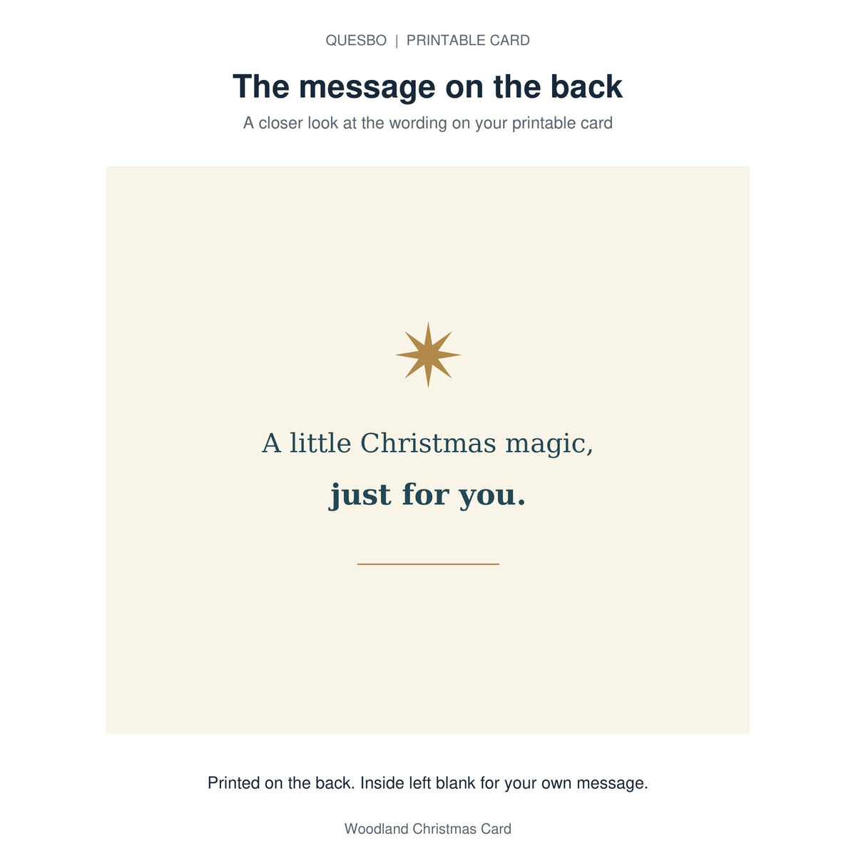 Printed message on the back of the PDF card: A little Christmas magic, just for you. The inside is blank for your own handwritten message.